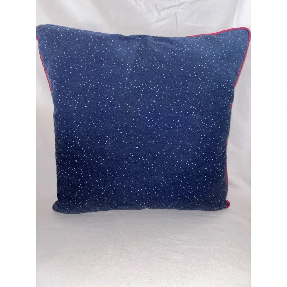 Christmas Snowman Pillow Reversible Navy Patchwork Applique Trees Red Trim 16